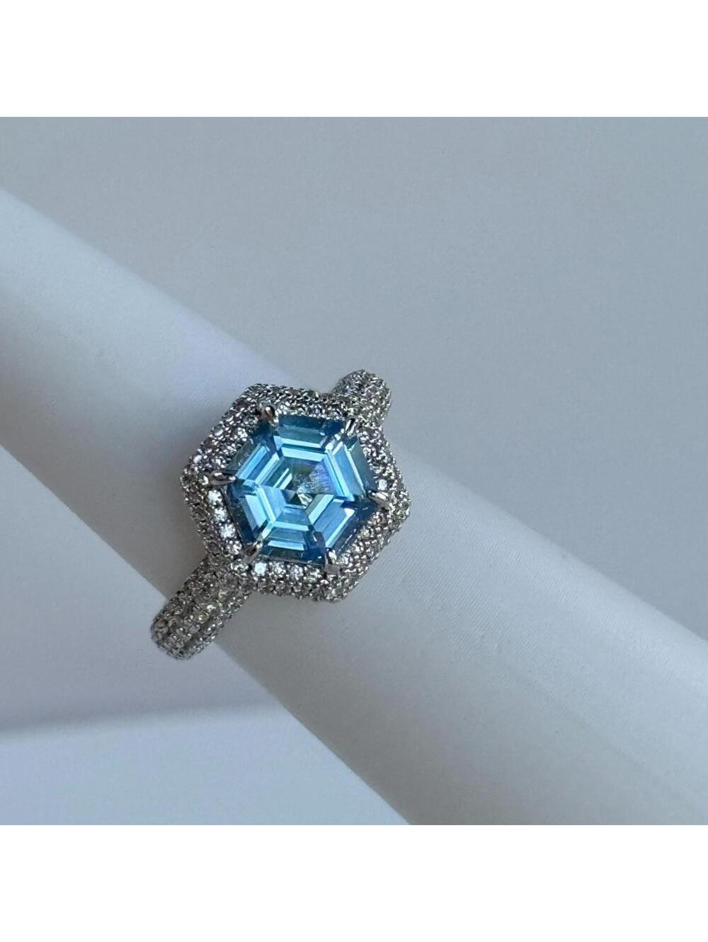 Bomb Party Sz 7 "Sparkling Perfection"  LC Aquamarine Spinel on Rhodium Pave